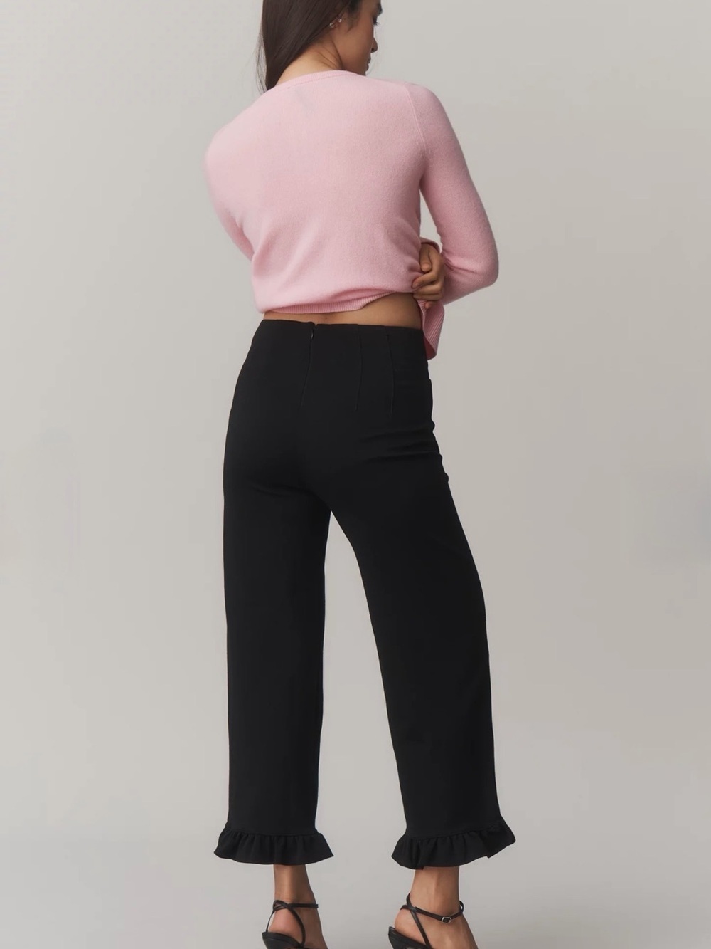 Aritzia Maeve black The Colette Ruffle-Hem Knit Wide-Leg Pants by Maeve Size 32 - Picture 2 of 9